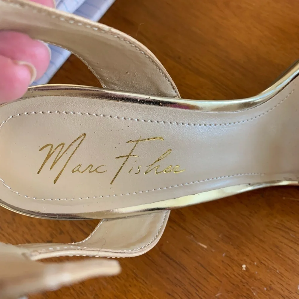 Marc Fisher malika ankle strap stiletto sandals size 8 3-4 in heel beige #easter